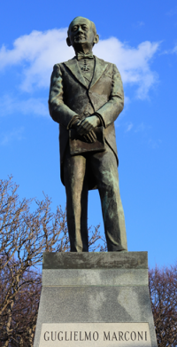 Bronze statue of Guglielmo Marconi, sculpted by Saleppichi Giancarlo erected 1975